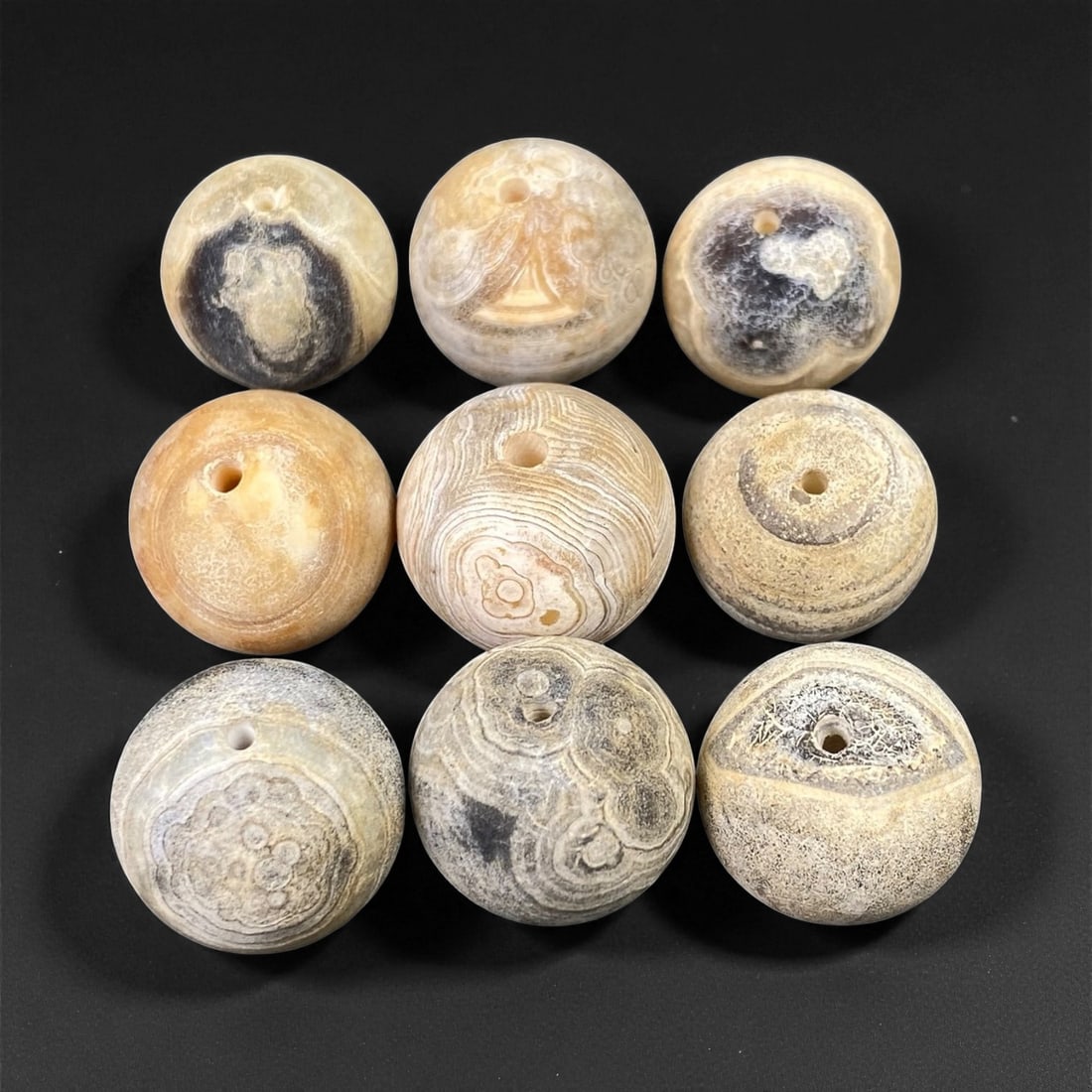 Antique Tibetan Banded Agate Beads Collection, c. 18th-19th Century, 1.5-1.7 cm, 57EP (1 of 1)