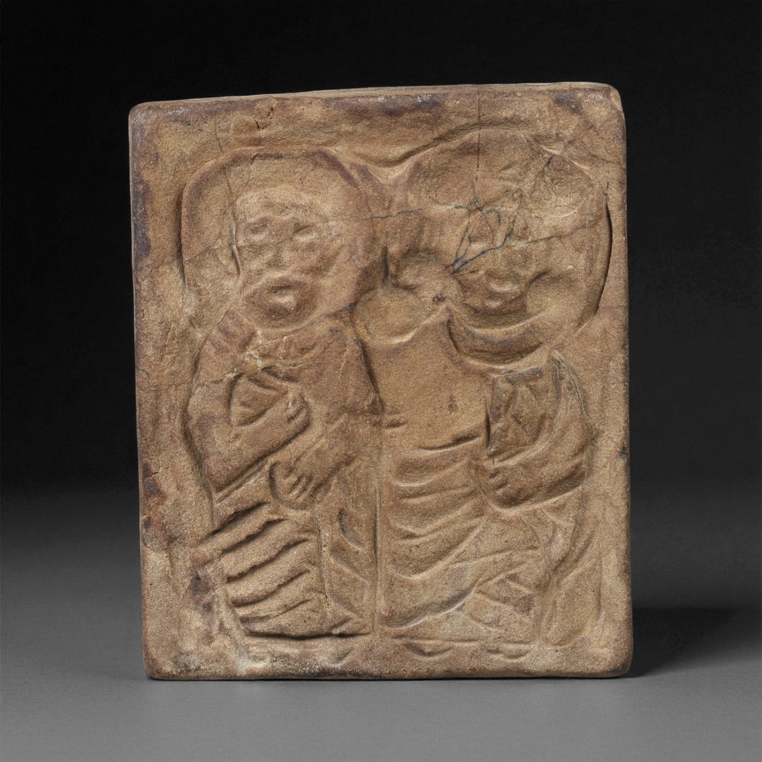 A Byzantine Stone Relief Plaque with Christian Figures, 10th-12th Century CE, 1LA (1 of 2)