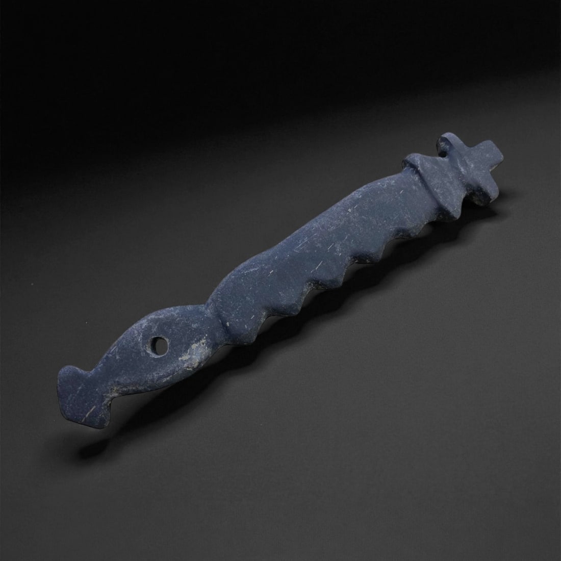 A Bactrian Ritual Serpentine-Edge Stone Dagger Amulet, c. 3rd-2nd Millennium BCE, 14cm, 48g, 72AA (1 of 2)