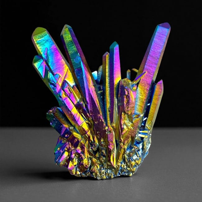 A Titanium-Coated Quartz Crystal Cluster, 21st Century CE, 51LF (1 of 2)