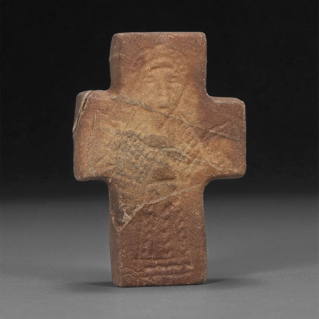 A Byzantine Stone Cross Carving with Figural Decoration, 6th-8th Century CE, 13LB (1 of 2)