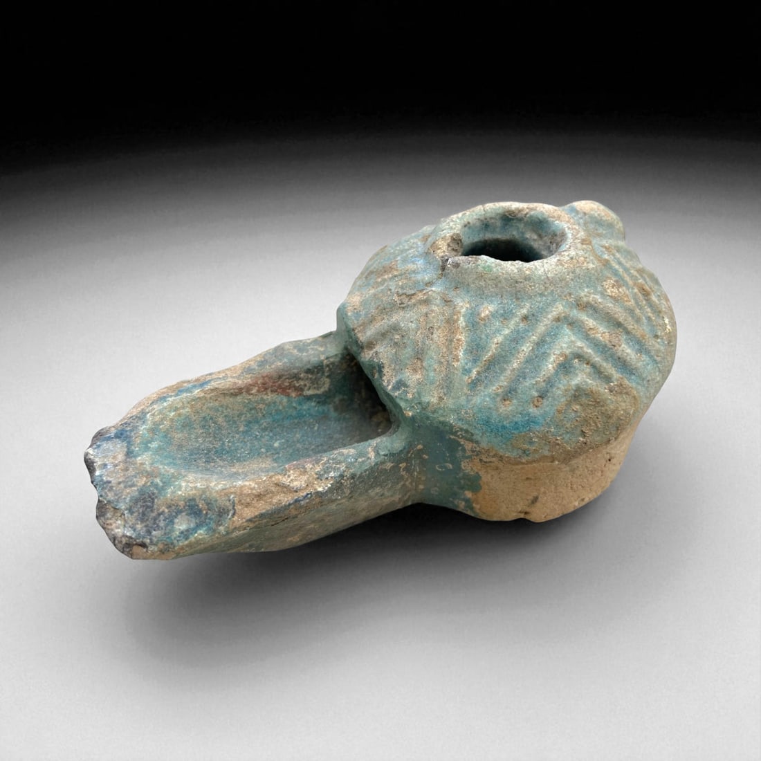 Ancient Parthian Turquoise-Glazed Ceramic Oil Lamp, c. 2nd-1st Century BCE, 13cm, 258g, 22AA (1 of 2)