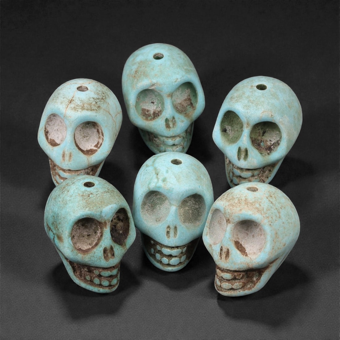 Lot of Tibetan Turquoise Skull Beads, Mid-20th Century, 2cm, 65LH (1 of 1)