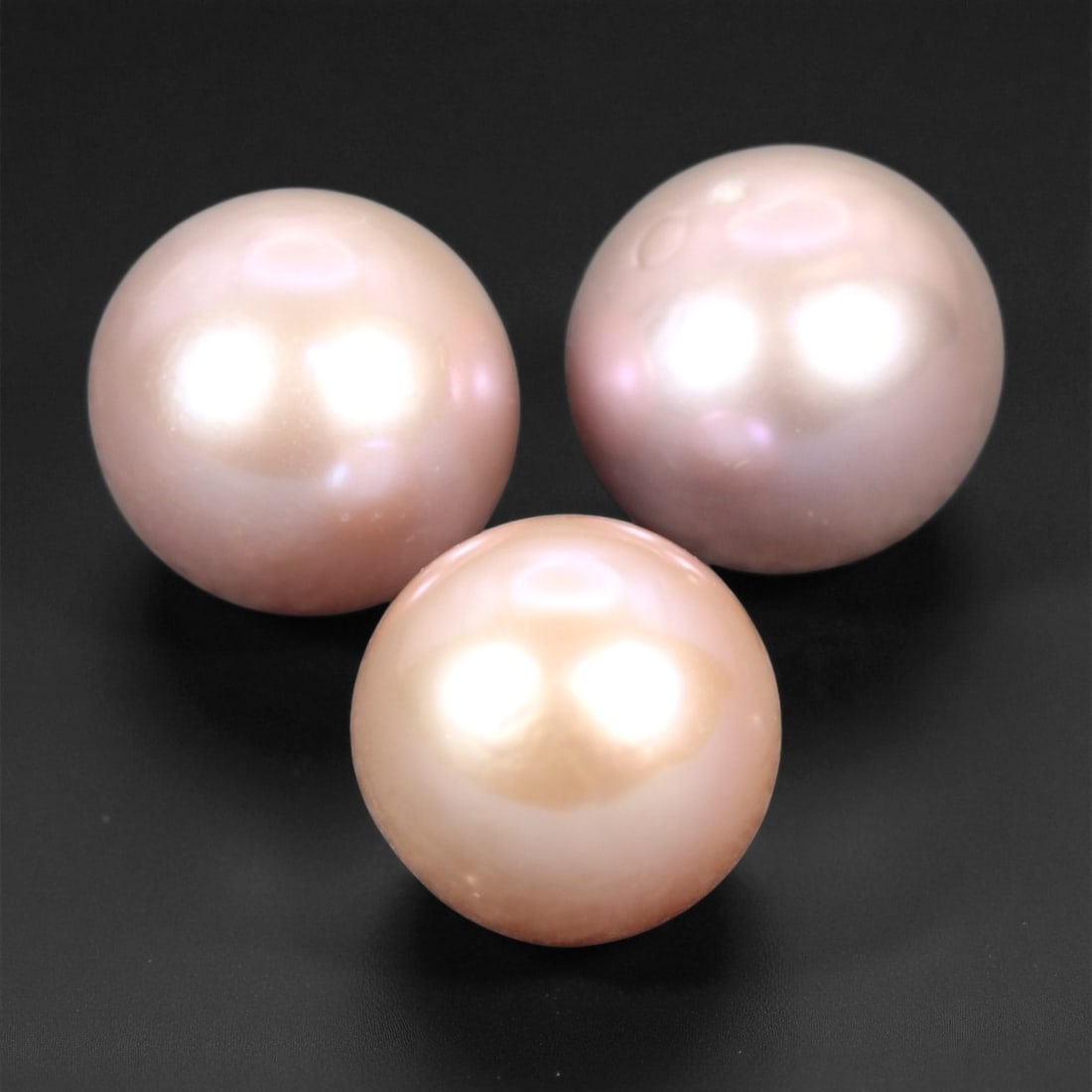 11.00 mm Blush-Tone Freshwater Pearl Trio - Natural Round Specimens, 79XE (1 of 1)