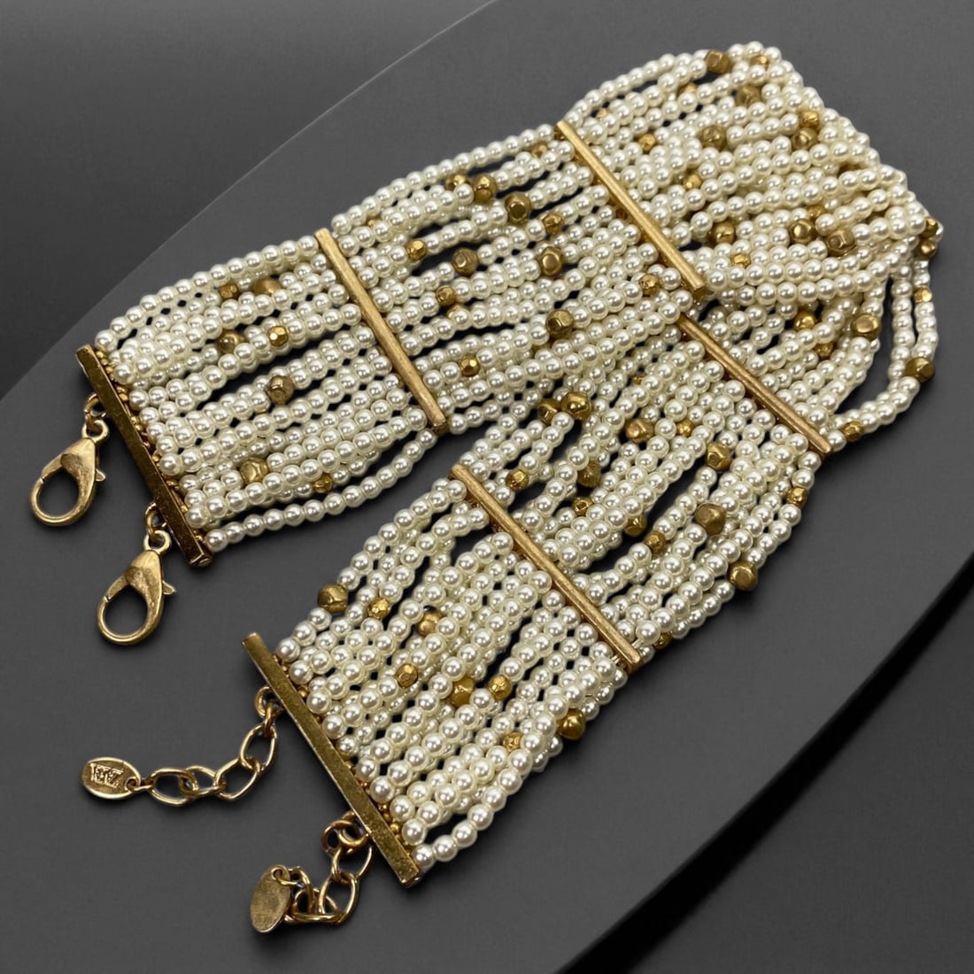 Vintage Multi-Strand Pearl and Gold-Tone Beaded Necklace - 30 cm, 99WC (1 of 2)