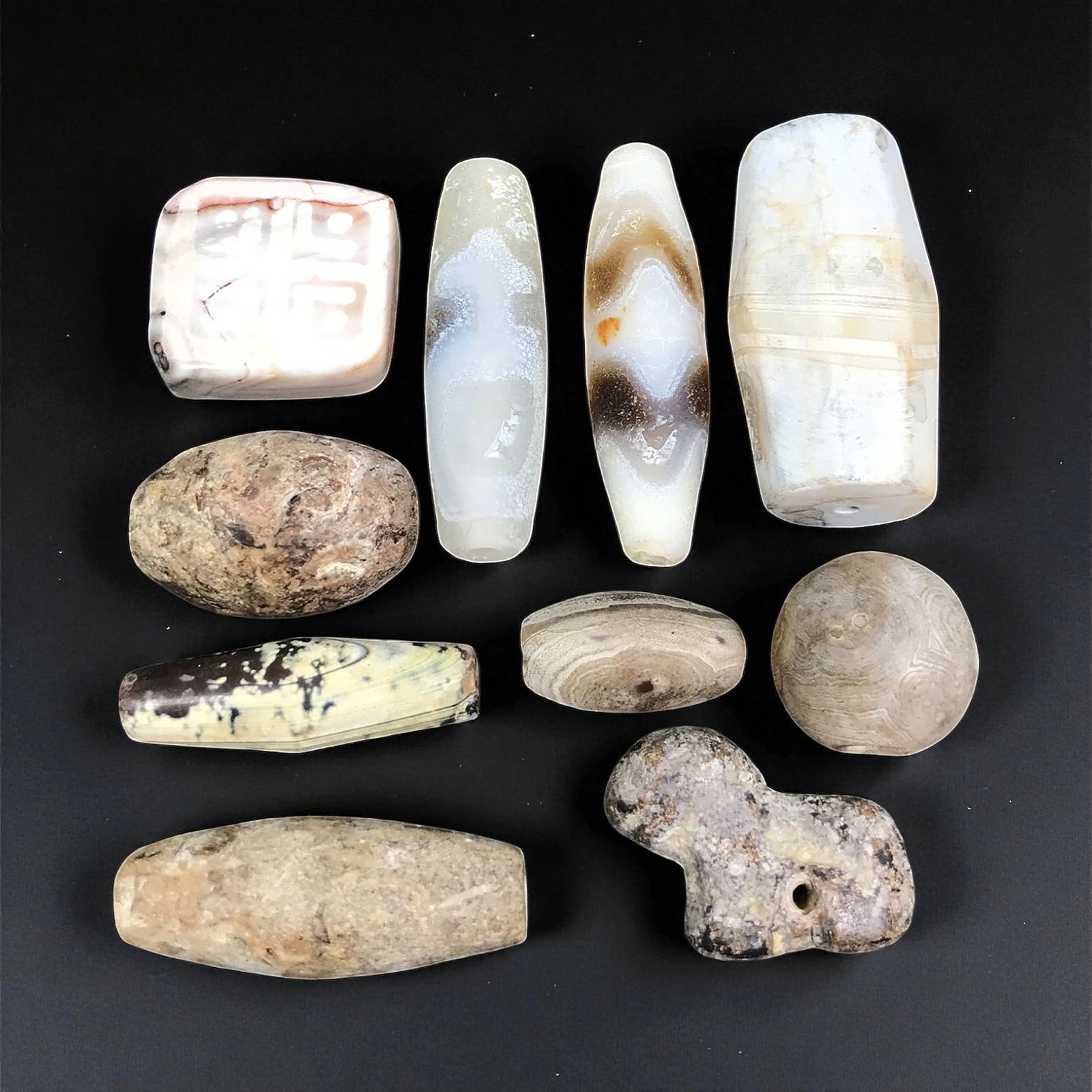 Ancient Bactrian-Margiana Agate and Stone Amulet Bead Set, c. 2nd-1st Millennium BCE, 1.7-4 cm, 17EW (1 of 1)