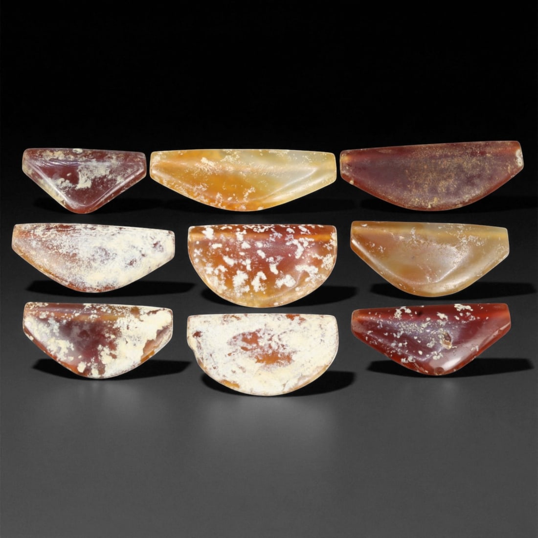 Ancient Persian Crescent and Wedge Agate Beads Collection, c. 550-330 BCE, 3.1-4.6 cm, 44EB (1 of 1)