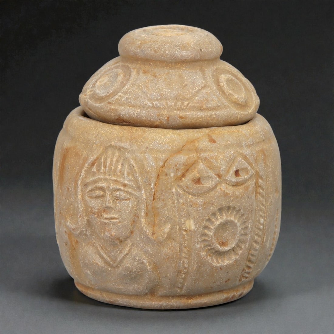 A Syro-Hittite Limestone Lidded Vessel, Early 1st Millennium BCE, 85LP (1 of 3)