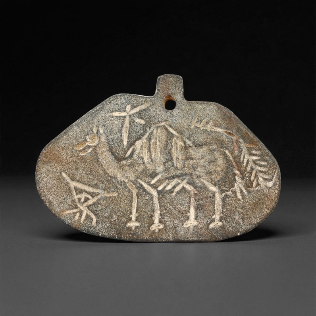 Ancient Proto-Elamite Camel Motif Steatite Pendant Plaque, c. 30th-27th Century BCE, 7.4cm, 84ES (1 of 2)