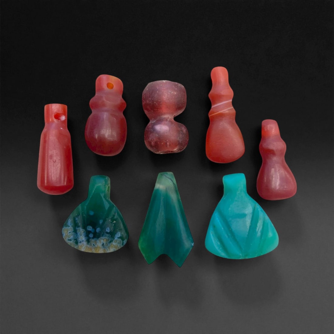 A Coptic Egyptian Carnelian and Green Chalcedony Amulets, c. 4th-7th Century CE, 1.5-2cm, 11g, 28DD (1 of 1)