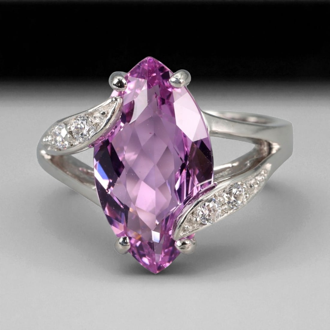 Pink Sapphire Aurora Leaf Pattern 925 Silver Ring with Chatham Pink Gemstone, 6.25 US, 66N (1 of 3)