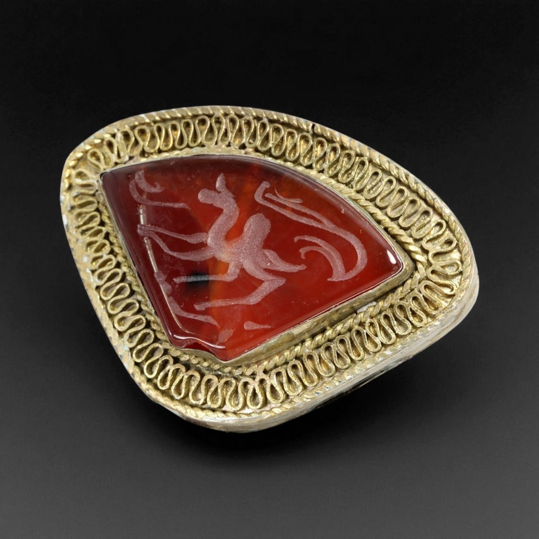 Antique Central Asian Carnelian Intaglio Tribal Silver Ring, c. 19th-20th Century, 5.4cm, 70BR (1 of 2)
