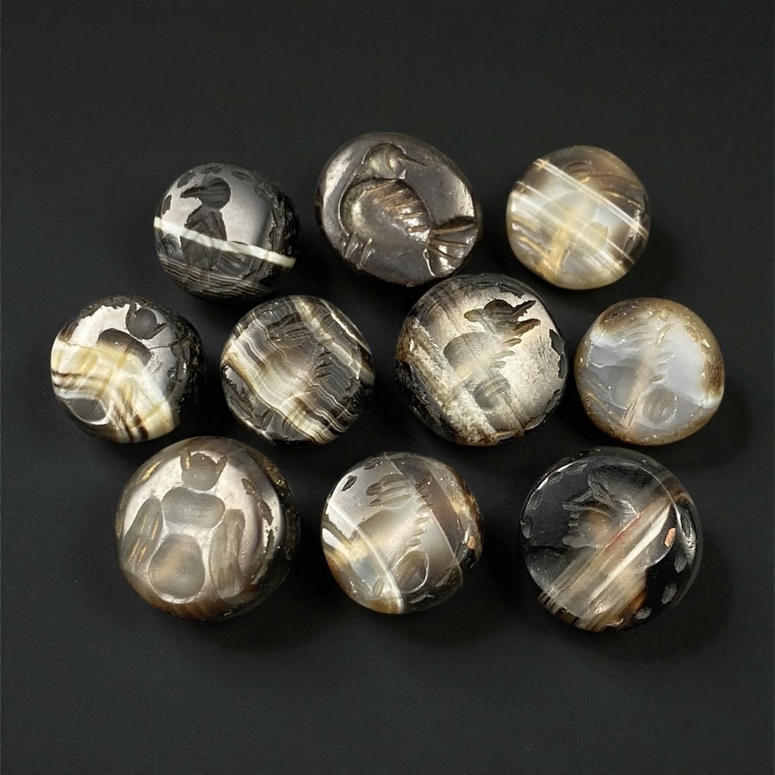 Ancient Sasanian Banded Agate Stamp Seal Beads, c. 3rd-6th Century CE, 1.2-1.4cm, 25EC (1 of 2)