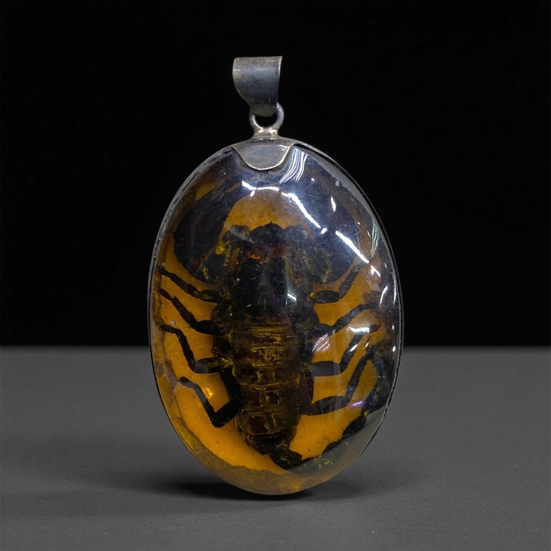 Vintage Baltic Amber Scorpion Silver-Set Amulet Pendant, c. Mid-20th Century 7cm 34g, 75BB (1 of 2)