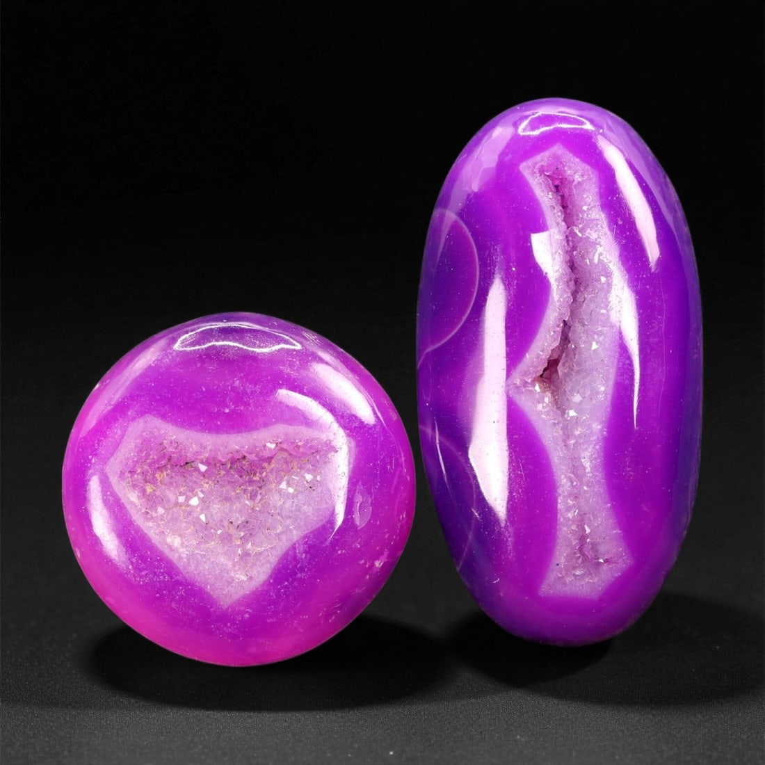 31.46 Carats Vivid Purple Druzy Agate Pair - Natural Quartz Centers, 1.7 to 2.7 cm, 76XE (1 of 1)