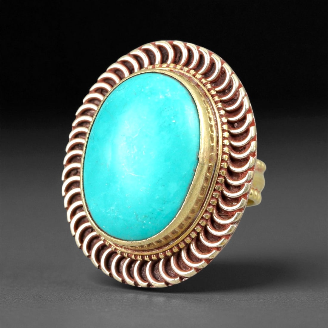 Vintage Himalayan Turquoise Gilt Bronze Oversize Ring, 20th Century, US 10.5, 67EP (1 of 3)