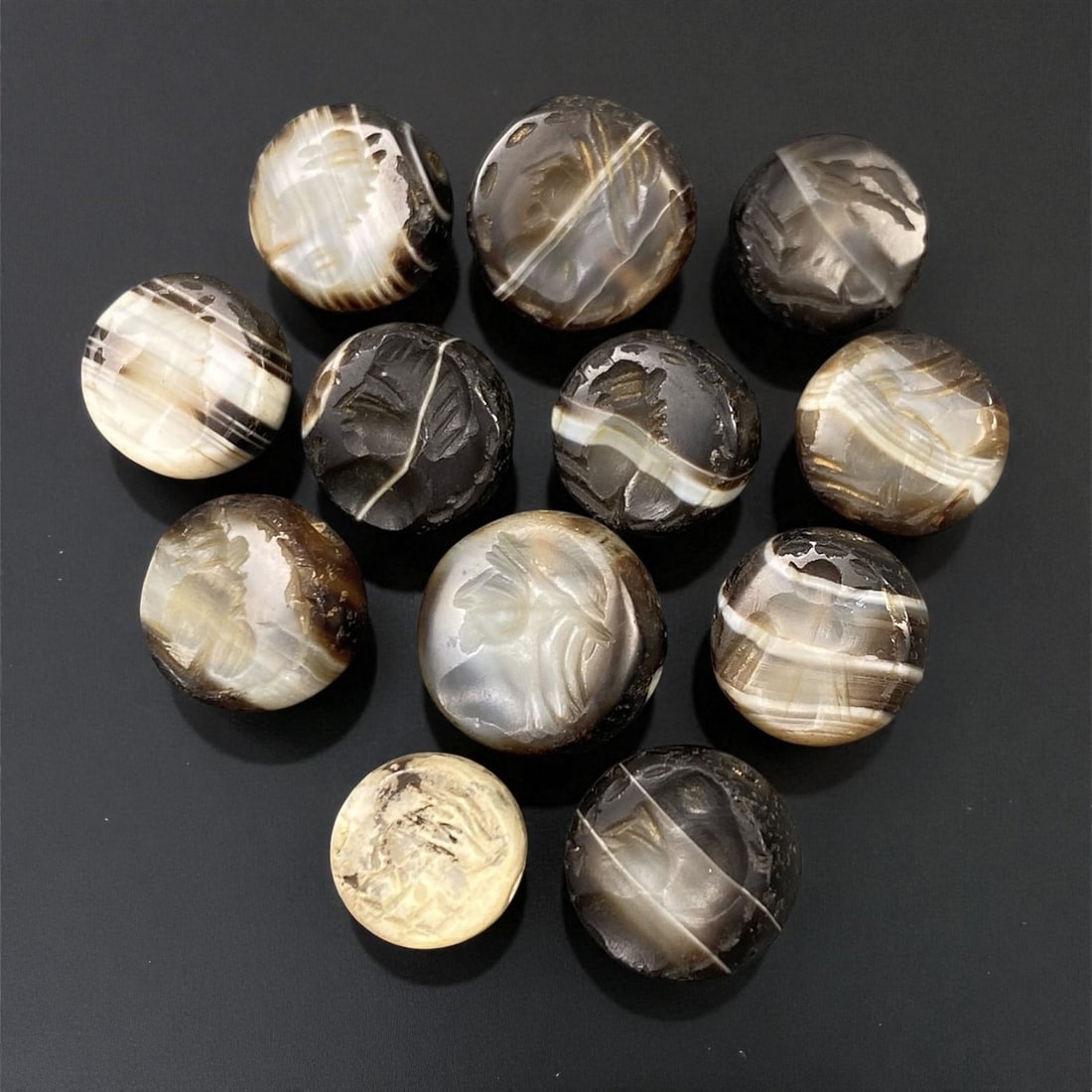 Ancient Sasanian Banded Agate Stamp Seal Beads, c. 3rd-6th Century CE, 1-1.4cm, 75EC (1 of 2)