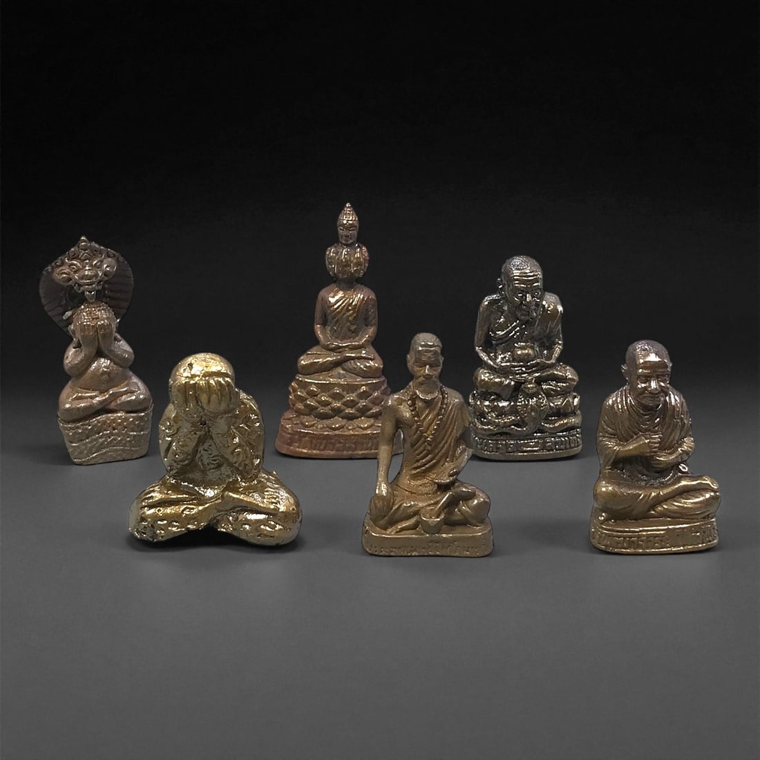 Vintage Thai Monk and Buddha Bronze Figurine Set, c. 20th Century 2.5-3.4cm, 82ER (1 of 1)