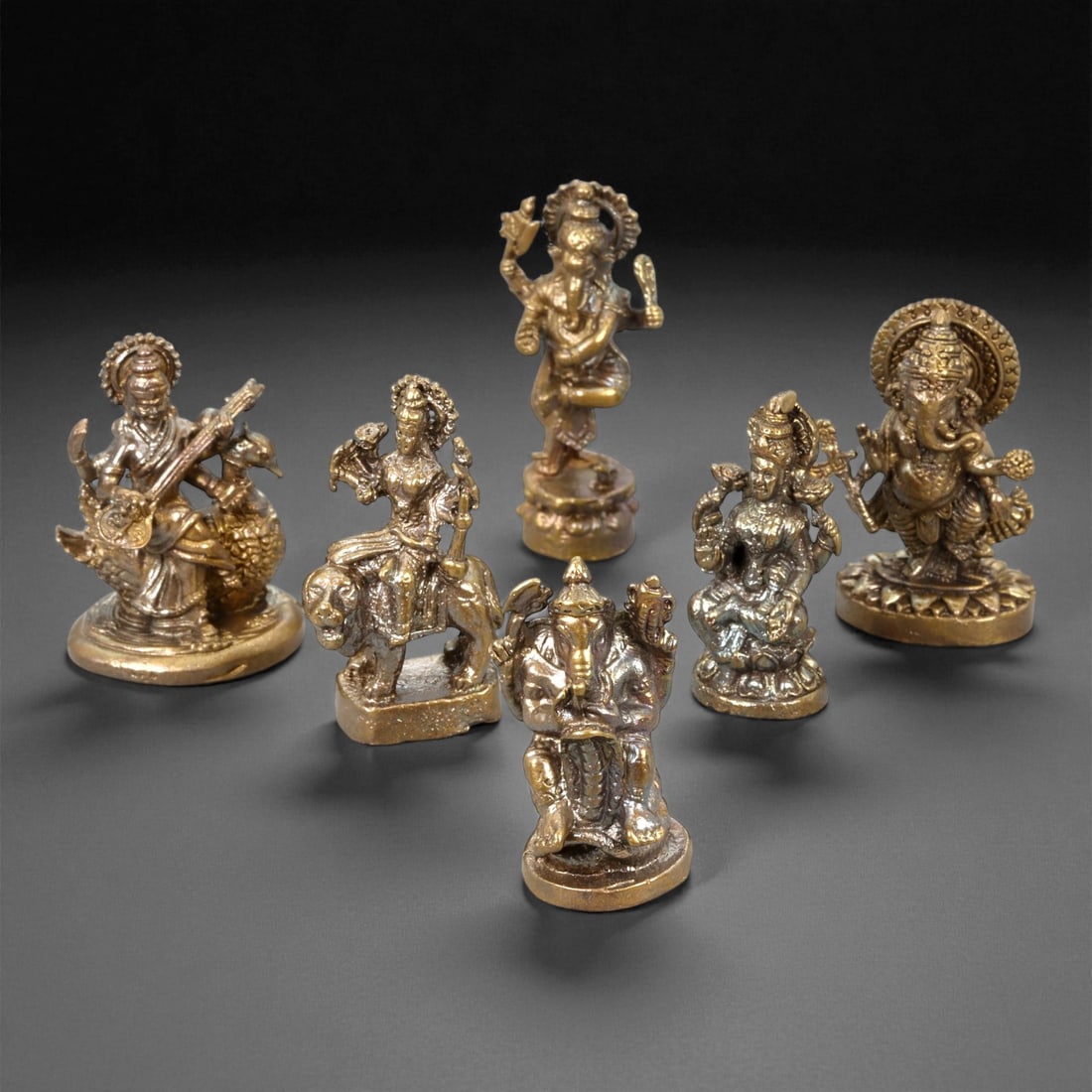 Vintage Thai Hindu Deity Bronze Amulet Set 20th Century 3-4cm, 46XD (1 of 1)