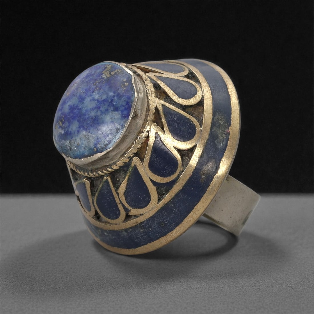 Himalayan Style Silver Ring - Lapis Cabochon Setting, 59XF (1 of 2)