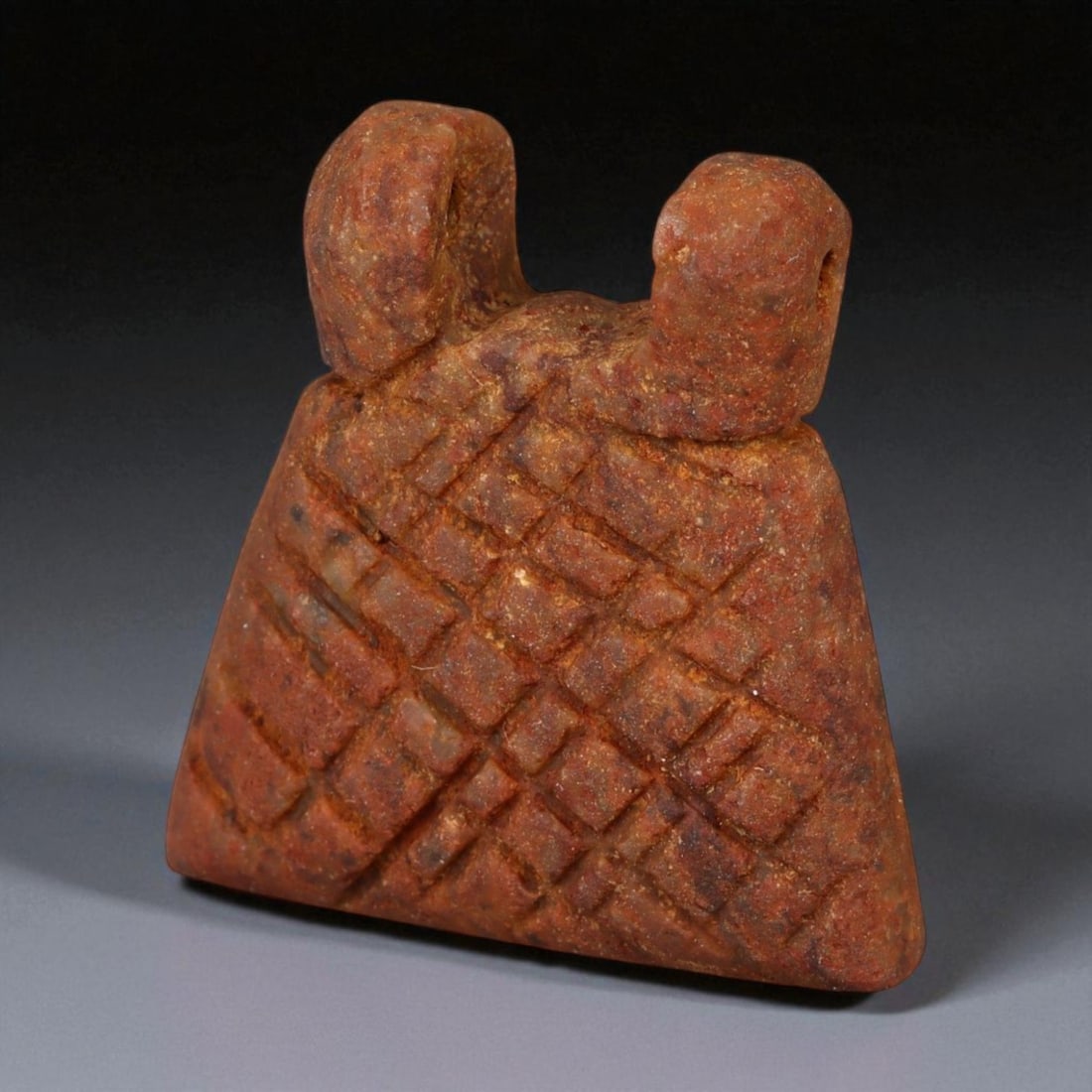 Ancient Sasanian Persian Red Jasper Geometric Pendant Amulet, c. 3rd-6th Century CE (2.7 cm), 57B: This rare geometric pendant, carved from rich red jasper, dates to the Sasanian Persian Empire-a period celebrated for its synthesis of artistry, symbolism, and refined lapidary technique. The amulet'