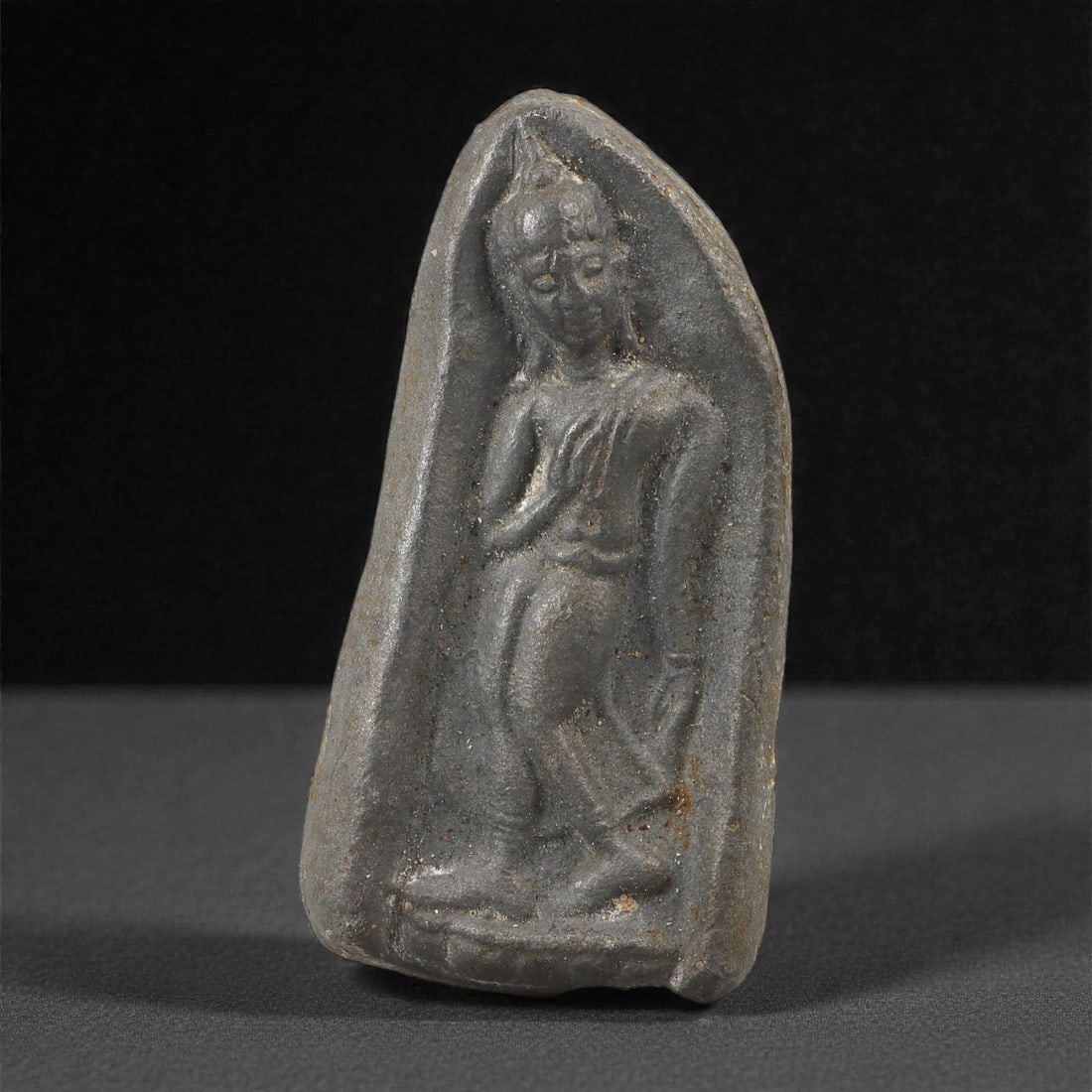 A Thai Stone Standing Buddha Plaque, Late Ayutthaya-Early Rattanakosin, 18th-19th Century, 3LS (1 of 2)