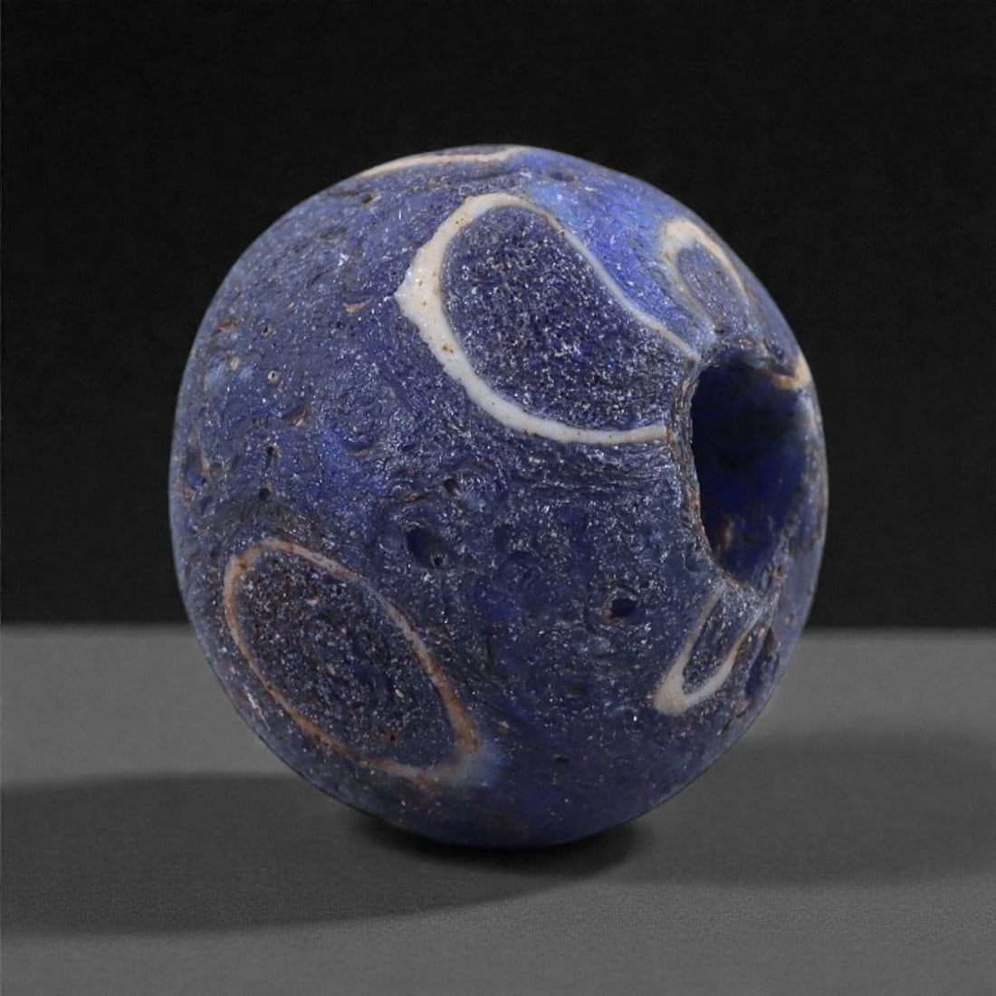 Ancient Phoenician Eye Glass Bead - Cobalt Blue Trailed Ornament, 43J (1 of 2)