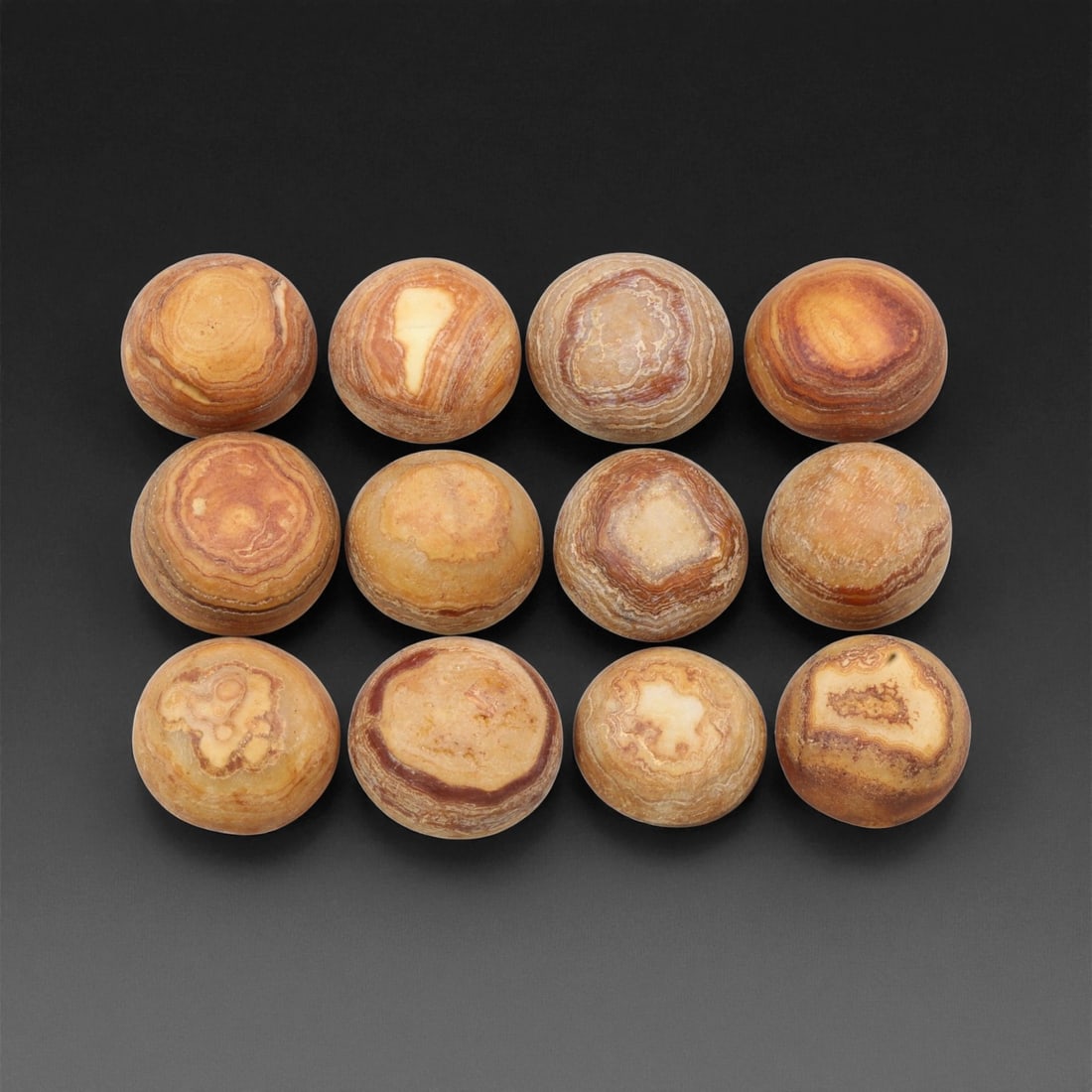 Antique Tibetan Luk Mik Agate Beads, c. 19th-20th Century, 1.6-1.8cm, 41EL: These antique Tibetan Luk Mik agate beads, dating from the 19th to early 20th century, are a revered form of Himalayan spiritual ornamentation known for their distinctive concentric banding and natura