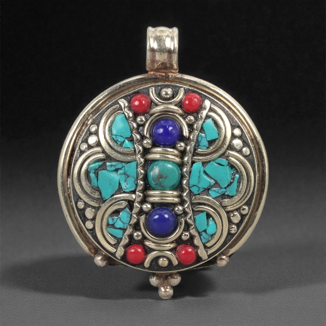 Himalayan Style Silver Pendant - Turquoise Lapis Coral, 20LS (1 of 2)