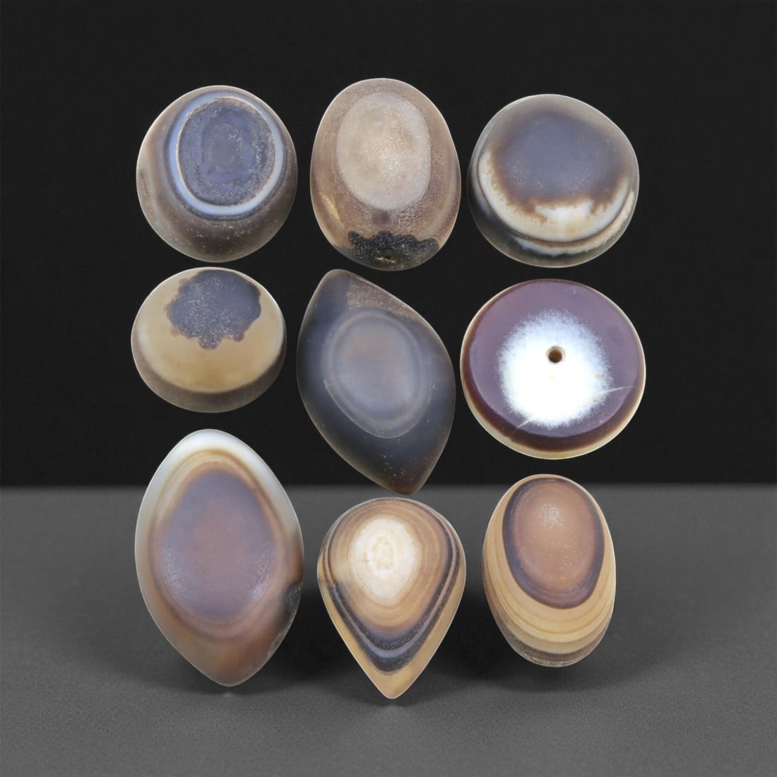 Ancient Medieval Tibetan Luk Mik "Goat's Eye" Agate Beads, c. 11th-14th Century CE, 1.7-3cm, 30EL (1 of 1)