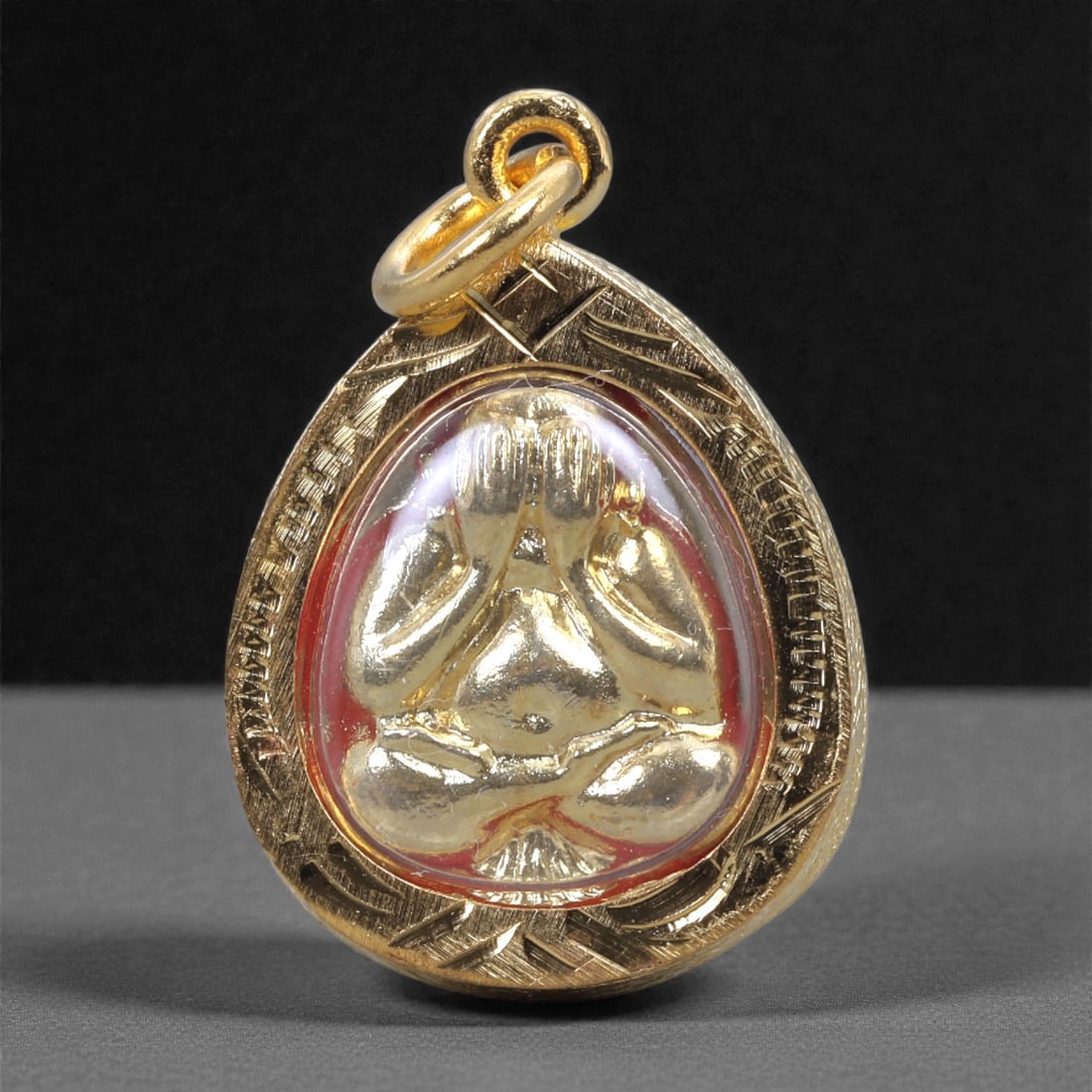 Buddhist Amulet Pendant - Southeast Asian Gilded Meditative Figure, 28L (1 of 2)
