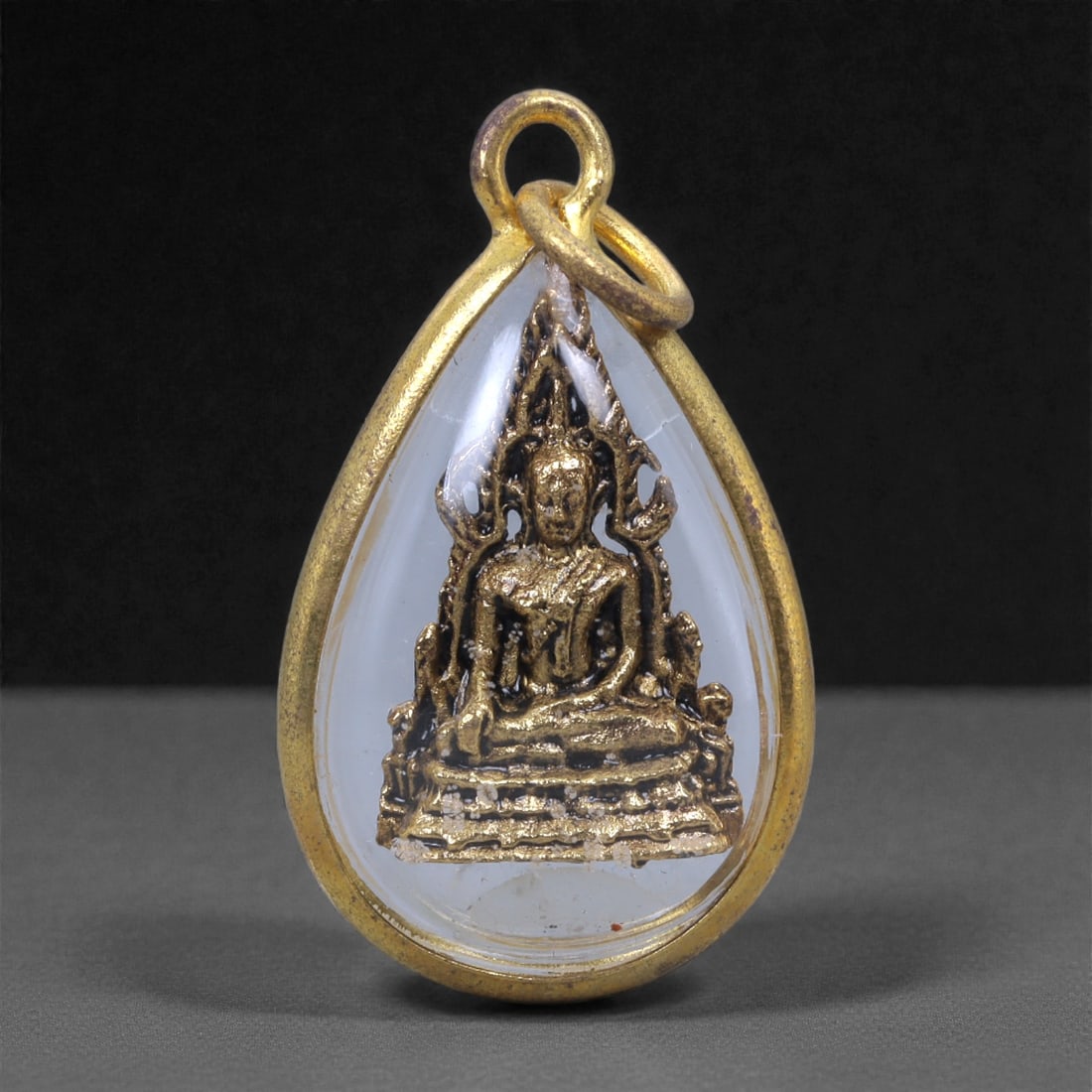 Buddha Amulet Pendant - Southeast Asian Gilt Shrine Figurine, 32L (1 of 2)
