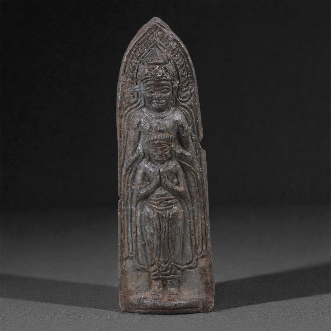 Antique Standing Bodhisattva Figure with Devotee - Carved Buddhist Statue - 7.8 cm, 3X (1 of 2)