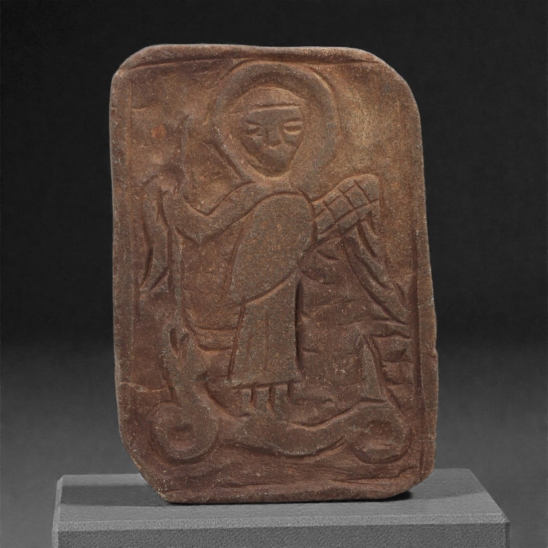A Byzantine Stone Relief Plaque with Saint and Serpentine Motif, 11th-12th Century, 25B (1 of 2)