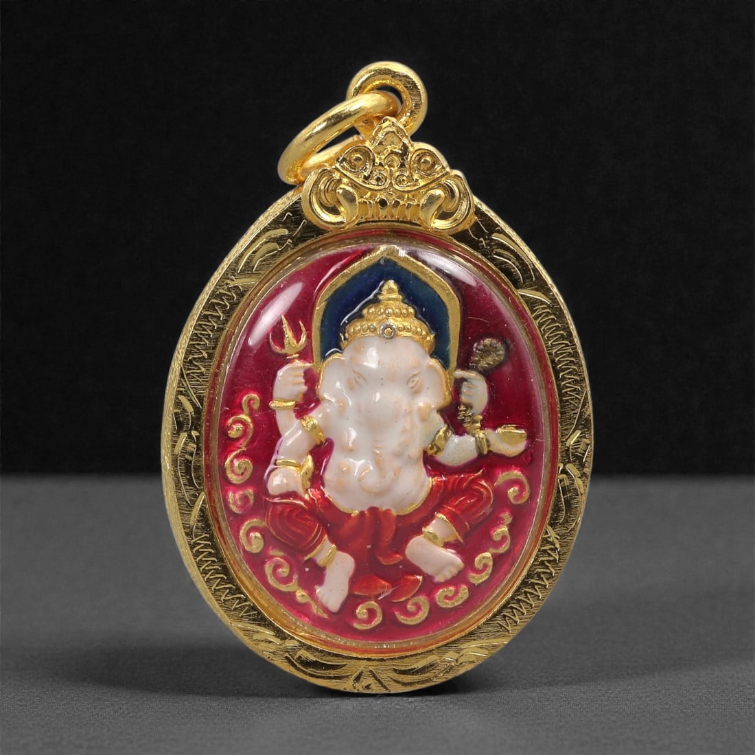 Hindu Painted Metal Amulet - Ganesha Figurine Pendant, 23D