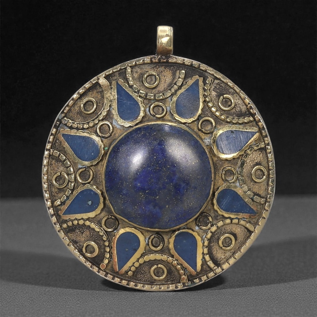 Himalayan Style Brass Pendant - Lapis Inlay, 51XF (1 of 2)