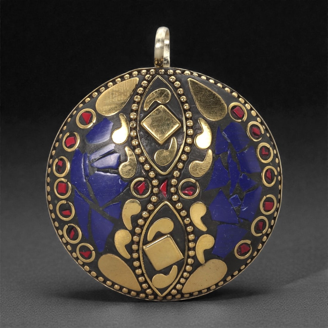 Himalayan Style Brass Pendant - Lapis Coral Inlay, 6XF (1 of 2)