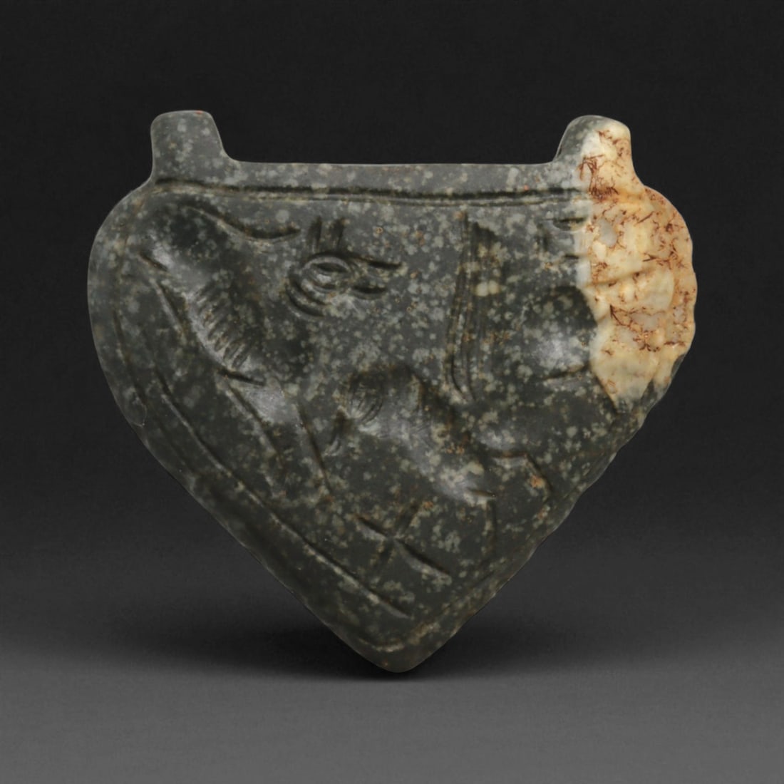 Ancient Near Eastern Relief Amulet Pendant Talisman, c. 2nd-5th Century CE, 4.5cm, 3BQ: This finely crafted ancient amulet pendant, designed for wear as a personal talisman. The engraved surface bears a carefully incised design, clearly visible when pressed into clay, illustrating its du