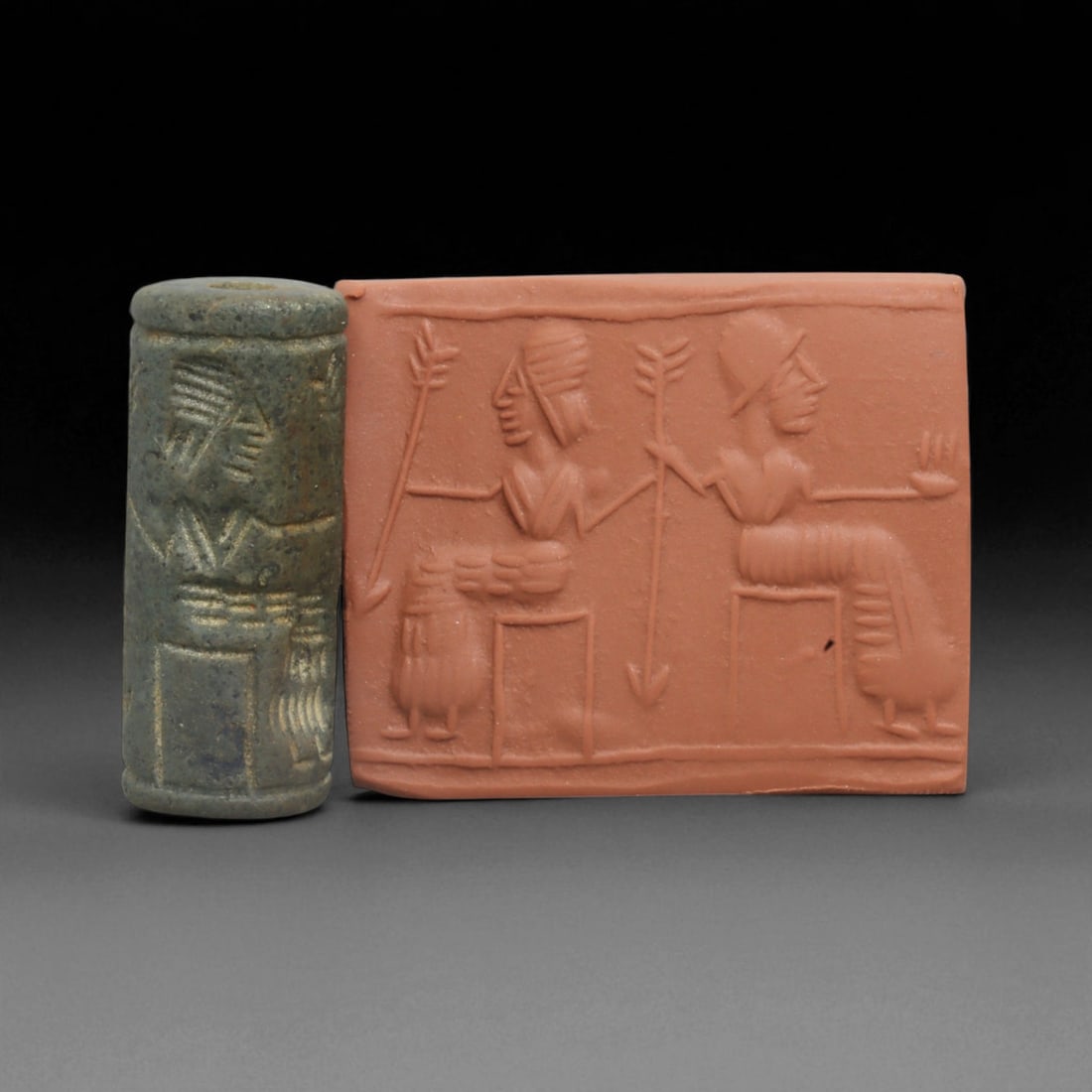 A Mesopotamian Stone Cylinder Seal, 3rd-2nd Millennium BCE, 3.9cm, 88BL: This authentic cylinder seal from ancient Mesopotamia dates to the 2nd to 1st millennium BCE, a time when the art of carving miniature narratives on stone reached remarkable levels of refinement. Seal
