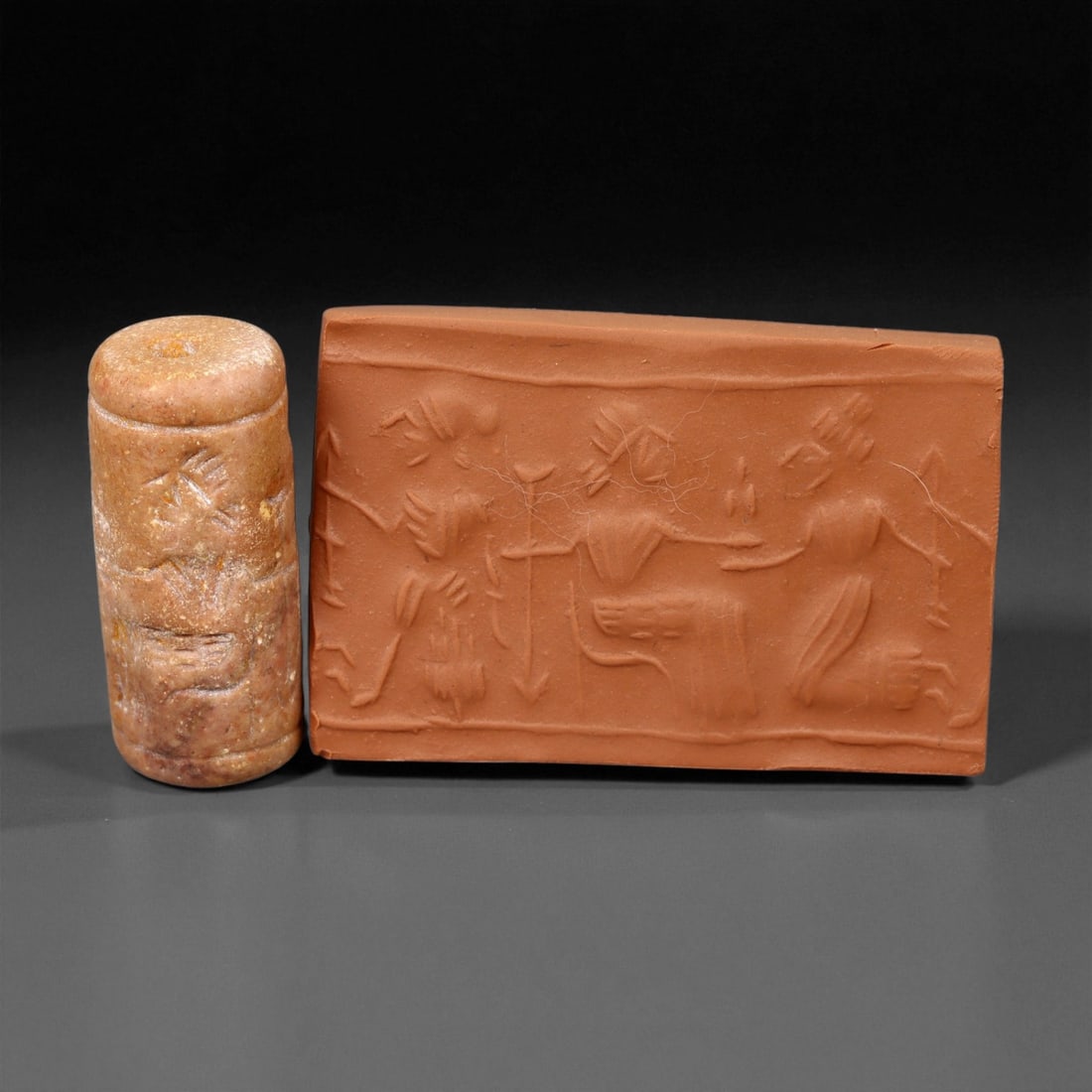 Ancient Near Eastern Stone Cylinder Seal of Mythic Motifs, c. 2nd-1st Millennium BCE, 3.9cm, 34EG (1 of 3)