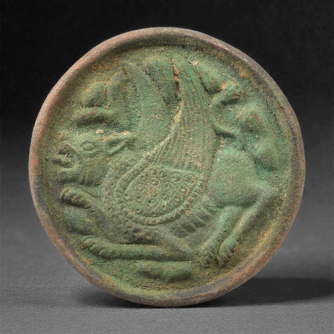 A Sasanian Bronze Stamp Seal with Winged Hybrid, 4th-7th Century CE, 60LP (1 of 2)