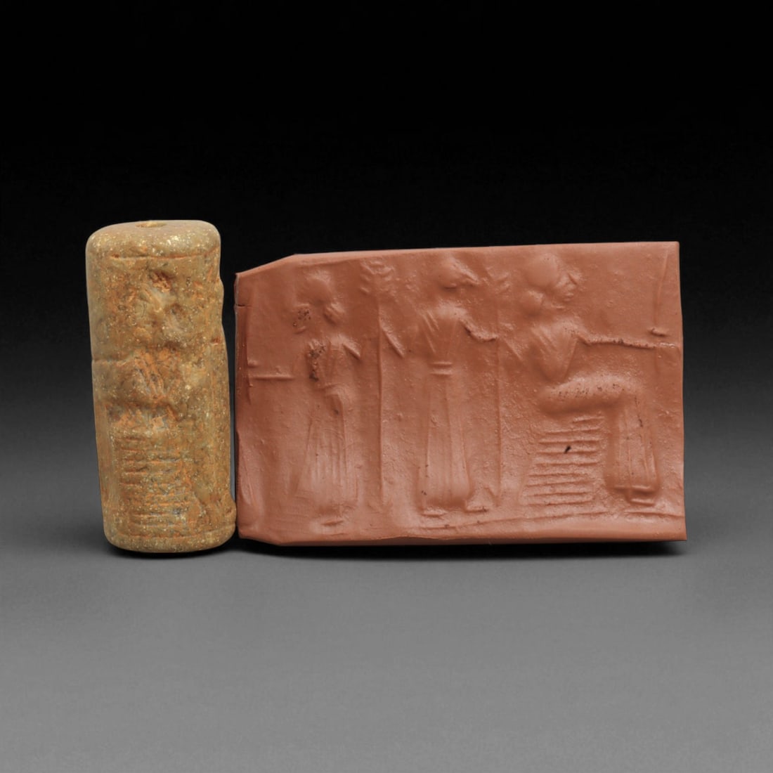 A Mesopotamian Stone Cylinder Seal, 3rd-2nd Millennium BCE, 5cm, 96BL: This authentic cylinder seal from ancient Mesopotamia dates to the 2nd to 1st millennium BCE, a time when the art of carving miniature narratives on stone reached remarkable levels of refinement. Seal