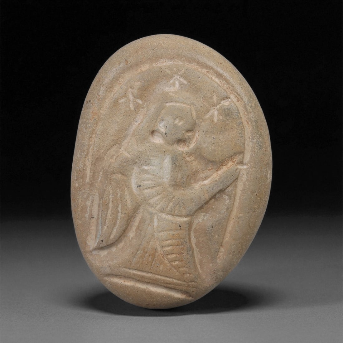 An Early Christian Stone Carved Relief of a Haloed Figure, 5th-7th Century CE, 19ZA (1 of 2)