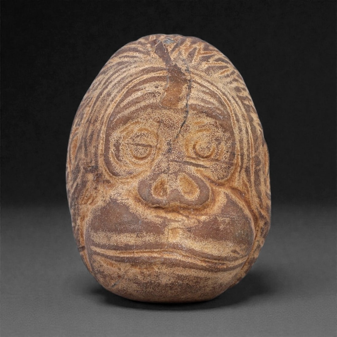 African Stone Monkey Face - Antique Anthropomorphic Figurine, 66F (1 of 3)