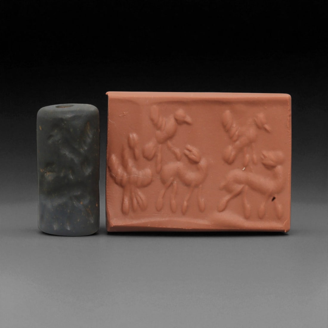 A Mesopotamian Stone Cylinder Seal, 3rd-2nd Millennium BCE, 2.4cm, 77BL: This authentic cylinder seal from ancient Mesopotamia dates to the 2nd to 1st millennium BCE, a time when the art of carving miniature narratives on stone reached remarkable levels of refinement. Seal