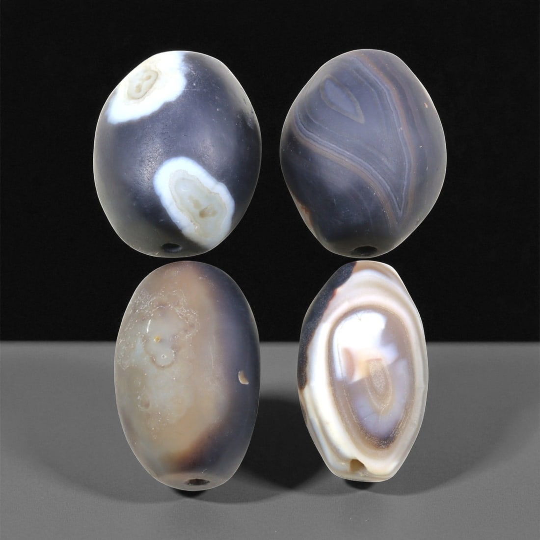 Ancient Medieval Sulaimani Agate Beads, c. 11th-14th Century CE, 2.7-3cm, 58EL: This elegant group of Sulaimani agate beads originates from the Indo-Persian cultural sphere of the 11th-14th centuries CE, a period when trade and craftsmanship flourished across Central and South As