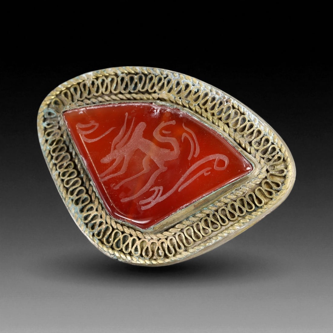 Antique Central Asian Carnelian Intaglio Tribal Silver Ring, c. 19th-20th Century, 5.5cm, 34BX (1 of 2)