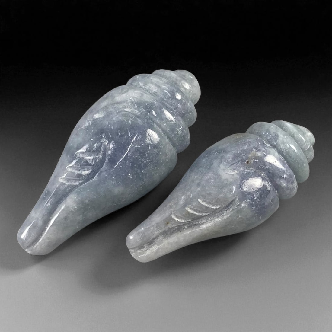 Vintage Chinese Lavender Jadeite Conch Shell Pair, c. Mid-20th Century, 4cm, 73XC (1 of 2)