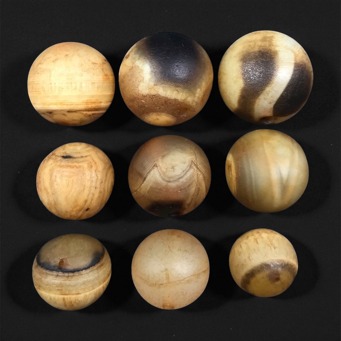 Antique Tibetan Banded Agate Beads Collection, c. 19th-20th Century, 0.9-1.4 cm, 87EQ (1 of 1)
