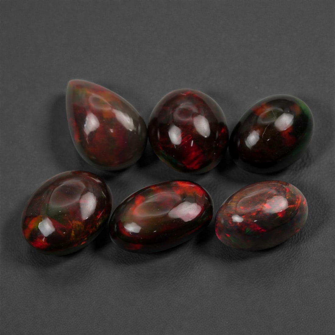 12.37 Carats Smoked Black Welo Opal Cabochon Lot - Natural Ethiopian Stones - 10 to 13mm, 66XA (1 of 1)
